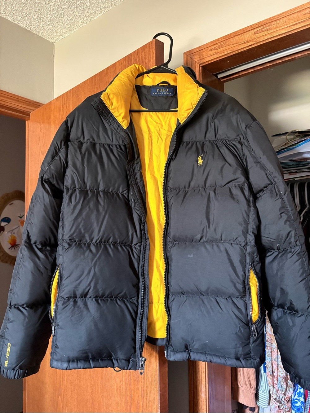 Ralph Lauren Black Puffer Jacket with Yellow Lining